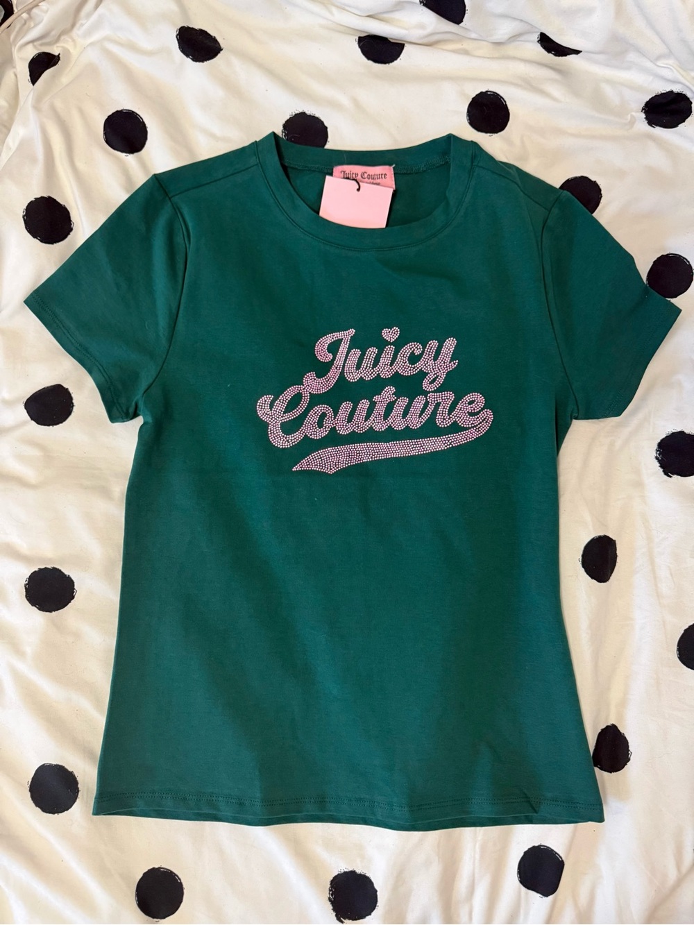 Juicy Couture Emerald Green Tshirt with pink Rhinestone Logo